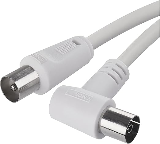 EMOS Antennenkabel, Koaxialkabel, Fernsehkabel 10 m, Koax-Kabel für Digitales Fernsehen, TV, Receiver, SAT, doppelt abgeschirmt, gerader Koax-Stecker auf gewinkelte Koax-Buchse (90° Grad)
