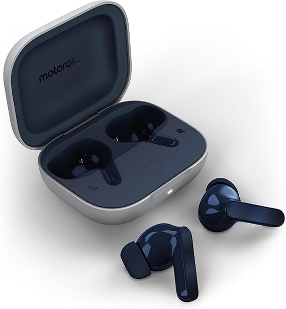Motorola Moto Buds (Bluetooth 5.3 Earbuds, Hi-Res Sound, Dolby Atmos, aktive Geräuschunterdrückung, kabelloses Laden, bis zu 42 Stunden Akkulaufzeit, 3-Fach-Mikrofonsystem) Starlight Blue