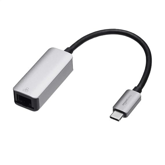 Amazon Basics Adaptador de USB 3.1 tipo C a Gigabit Ethernet RJ-45 de aluminio, Gris, 5,23 cm x 2,06 cm x 1,5 cm