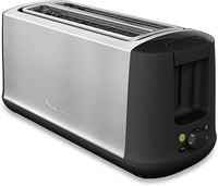 Moulinex Subito Select Tostadora, 2 ranuras largas, 7 niveles de tostado, descongela, recalienta, función ECO, exterior acero inoxidable, bandeja recogemigas extraíble, palanca elevadora, Negro