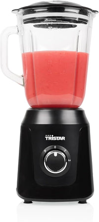Tristar Batidora, jarra batidora de cristal de 1 litro, 2 velocidades, función pulso para picar hielo, piezas aptas para lavavajillas, negra, 350 W, Smoothie Maker BL-4482