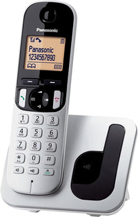Panasonic KX-TGC210 - Teléfono fijo inalámbrico (LCD, identificador de llamadas, agenda de 50 números, tecla de navegación, modo ECO, reducción de ruido), Gris/Negro/Blanco, TGC21 Solo