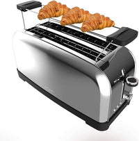 Cecotec Tostador Vertical Toastin' Time 1500 Inox, 1500W, Doble ranura larga y ranura ancha 3,8cm, Varillas Superiores, Acero Inoxidable, Apagado y Pop-up Automático, Recogemigas
