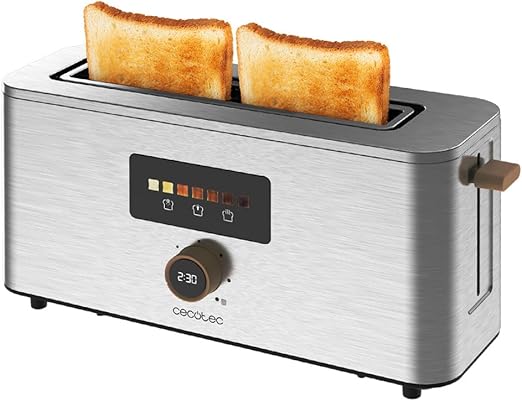 Cecotec Tostadora Vertical 1 Ranura Larga Touch&Toast Extra. 1000 W,24 Rebanas de Pan, Ranura Extra Ancha 3,5 cm, Pantalla Táctil y Parrilla Digital, Acabados en Acero Inoxidable