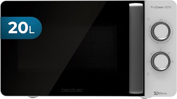 Cecotec Microondas ProClean 3010. 700 W, 20 L de capacidad, Revestimiento Ready2Clean, Tecnología 3DWave, Modo Descongelación, 6 Niveles de Potencia, Temporizador 30 mins