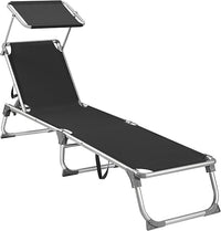 Thumbnail for SONGMICS Tumbona, Tumbona Reclinable, 193 x 55 x 31 cm, Carga de 150 kg, con Protección Solar y Respaldo Reclinable, para Terraza, Piscina, Jardín, Negro GCB019B01