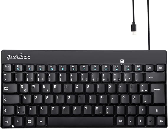 Perixx PERIBOARD-422 Mini Teclado Compacto con Cable, conexión USB C, sin Bloqueo Digital, Negro, QWERTZ