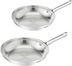 Tefal Duetto On - Juego de Sartenes de 24/28 cm, Acero inoxidable, Cocción rápida y uniforme, Apto inducción, Mango ergonómico, 10 años de garantía, Resultados crujientes