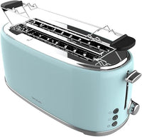 Cecotec Tostadora 4 Rebanadas Toast&Taste 1600 Retro Double Blue. 1630 W, 2 Ranuras Anchas de 3,8 cm y Largas, Acero Inoxidable, Varillas Superiores, Potencia Regulable, Bandeja recogemigas