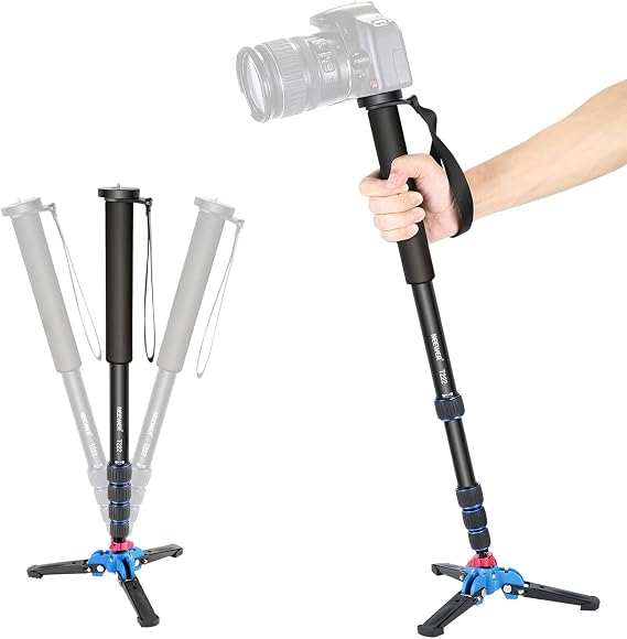 NEEWER Monopod Extensible de cámara con Base de Soporte Desmontable y Plegable: aleación de Aluminio, Altura de 52-168 centímetros para DSLR Nikon Sony; Carga admisible de 5 kg