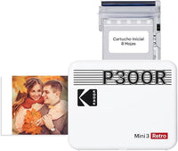KODAK Mini 3 Retro 4PASS Impresora de Fotos Portátil (7,6x7,6cm) + 8 Hojas, Blanco