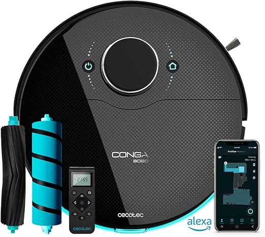 Cecotec Robot Aspirador Conga 8090 Ultra. Tecnología láser, Friega, Aspira y Barre a la Vez, Máxima Potencia 10.000 Pa, Cepillo Jalisco, App, Cepillo Mascotas, Mando a Distancia