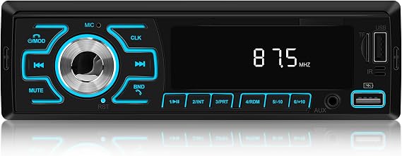 Radio de Coche Bluetooth 1 DIN Soporta Radio FM, Bluetooth Call, App Control, Power Off Memory, USB Charging, Aux,7 Colores de Iluminación
