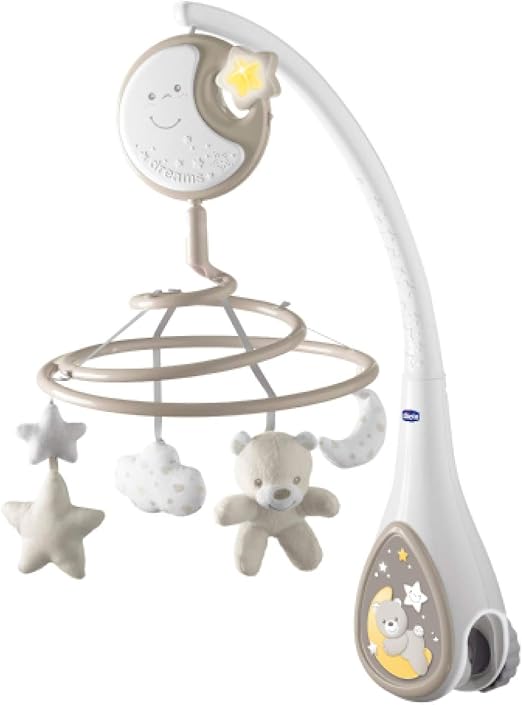 Chicco Next2Dreams Carrusel Móvil Bebé - 3 en 1 Compatible con Cuna Next2Me o Minicunas Colecho/Viaje, Efectos de Sonido, Proyector de Luz Nocturna y Música Clásica, 0m+, Gris