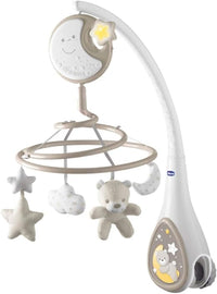 Chicco Next2Dreams Carrusel Móvil Bebé - 3 en 1 Compatible con Cuna Next2Me o Minicunas Colecho/Viaje, Efectos de Sonido, Proyector de Luz Nocturna y Música Clásica, 0m+, Gris
