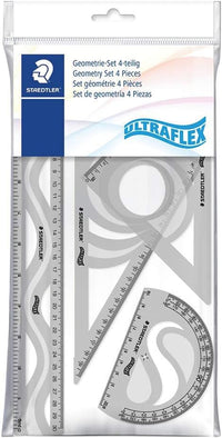 STAEDTLER Geometrie-Set, Ultraflexibel, 4-teilig, mit Lineal, Winkelmesser und Zeichendreiecken, 569PB4UF-S