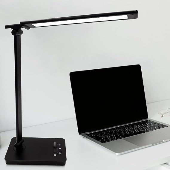 Qualore Lámpara Escritorio, Flexo Led Escritorio con 5 Niveles de Brillo y 5 Modos, Carga USB-C, Temporizador, Cuidado Ojos, Función de Memoria, Control Táctil, Luz Nocturna Mesita Studiar Infantil