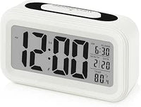Sarsumir Despertador Digital, Reloj Despertador Digital Pilas Inteligente Silencioso con Luz Nocturna LED Despertador con Función de Posponer Temperatura de Fecha para Niños Infantil Adulto, Blanco