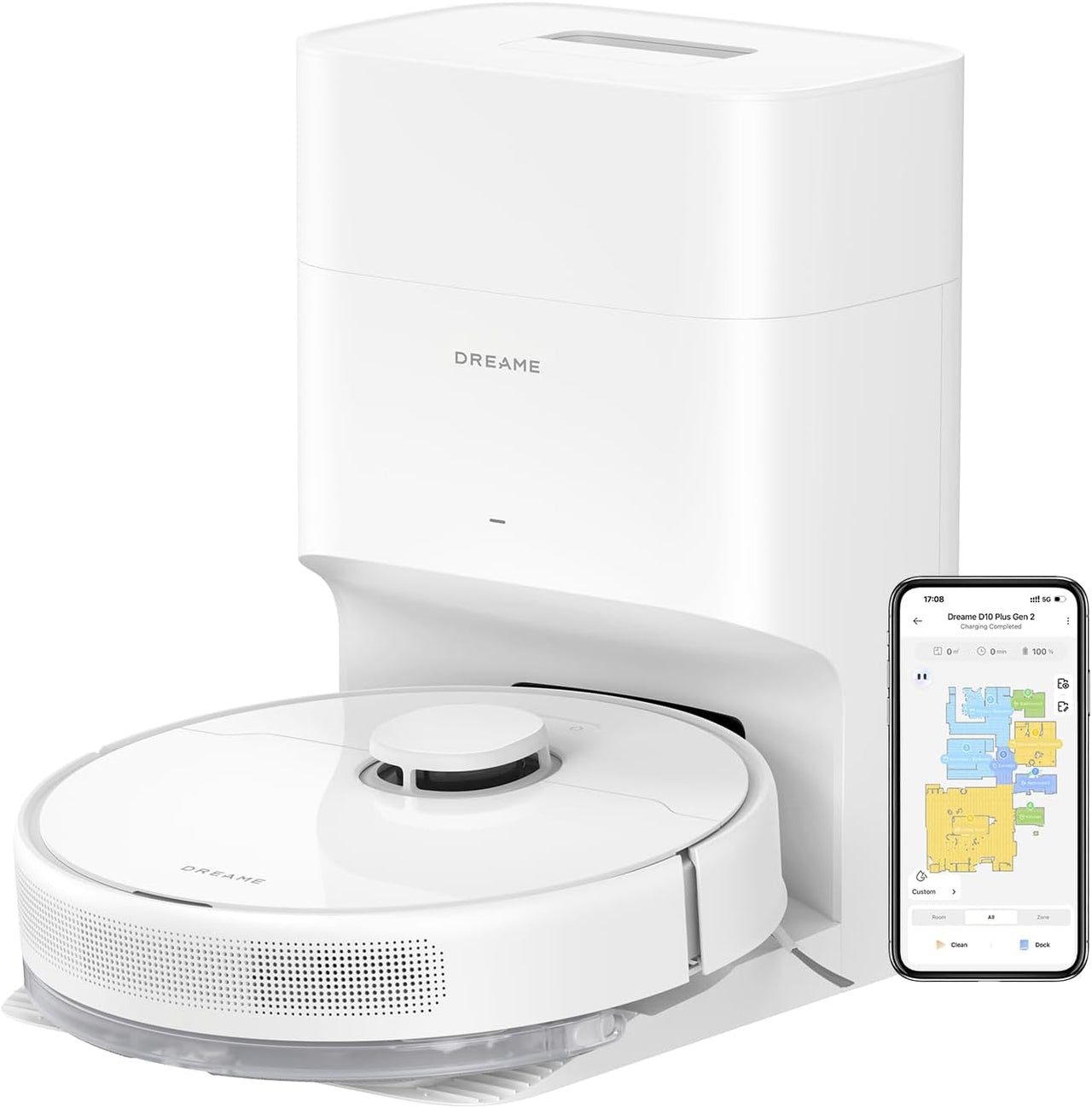 Dreame D10 Plus Gen 2 Robot Aspirador y Friegasuelos + Base de Autovaciado Blanco