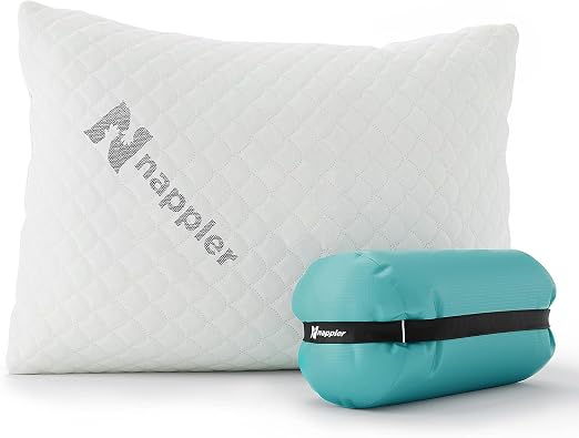 Nappler Campingkissen – Reisekissen – Rucksackreisen, Flugzeug, geschreddertem Memory-Schaum, atmungsaktiver Bambus y maschinenwaschbarer Bezug (48x33 cm)