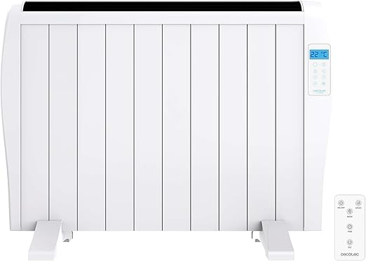Cecotec Radiador Eléctrico Bajo Consumo Ready Warm 2000 Thermal. 10 Elementos, 1500W, De pared o pie, 3 Modos, Temporizador, Mando, Pantalla LED, Blanco
