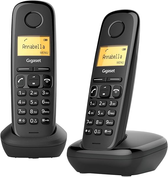 Gigaset A170 Duo - Dos Teléfonos DECT Inalámbrico - Pantalla Gráfica Iluminada - Fácil de Usar - Instalación Sencilla, Negro [Versión Española]