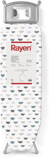 Rayen | Tabla de Planchar - Gama Basic | Altura Regulable | Malla Metálica | Reposa-Planchas | Estructura Gris y Funda Estampado Blanco | Medidas: 120 x 38 cm