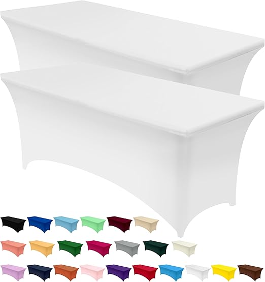 Utopia Kitchen 2 Paquet de Manteles Rectangulares de Poliéster (6 pies - 183 cm) Elásticos de Spandex, Cubre Mesas para Bodas, Bares, Artesanías, Exposiciones (Blanco)