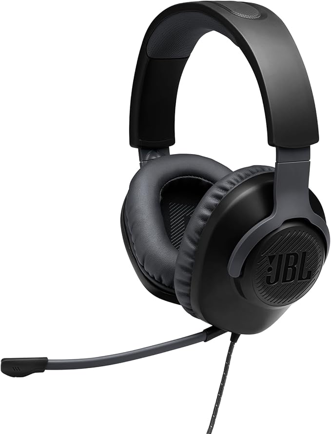 JBL Quantum 100 Auriculares para gamers con sonido QuantumSOUND, micrófono Boom diseño ligero, cómodo y llamativo, compatible con múltiples plataformas, en negro