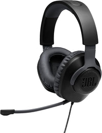 JBL Quantum 100 Auriculares para gamers con sonido QuantumSOUND, micrófono Boom diseño ligero, cómodo y llamativo, compatible con múltiples plataformas, en negro