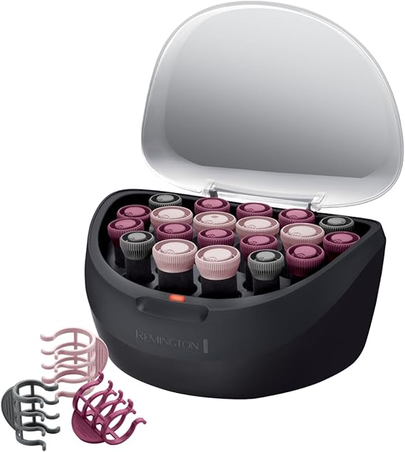 Remington Set de Rulos Ionic Rollers, Rulos Calientes, Iones para Cabello Sin Encrespamiento, 20 Rulos para el Pelo: 4 de 20 mm, 10 de 23 mm y 6 de 27 mm, 20 Pinzas, Indicador Encendido, H5600