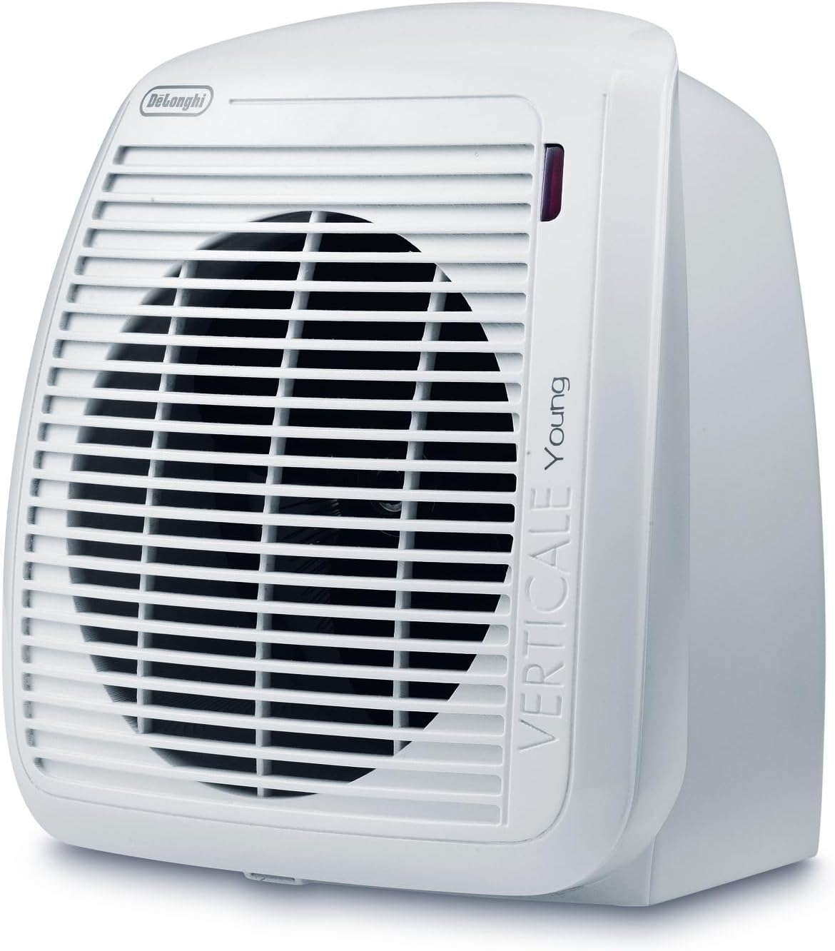 De'Longhi HVY1020 Termoventilatore verticale Young, Silenzioso e leggero, Protezione antigoccia, Maniglia, Dispositivo di sicurezza, Luce, Protezione antigelo, Piccole dimensioni, 2000watt, Bianco