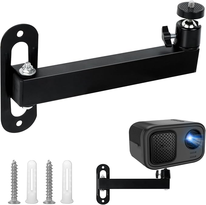 mimzemamz Soporte Proyector Pared, Soporte para Proyector Ajustable con Rotación de 360°, Soporte Plegable de Metal con Tornillo de 1/4" para Cine en Casa, Oficina, Sala de Juegos