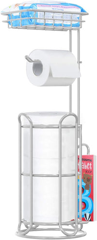 Freistehender Toilettenpapierhalter mit zusätzlicher Ablage, Silber, 6.5 * 24