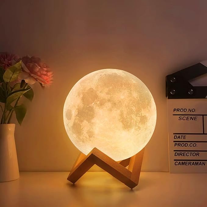 Lámpara de luna LED 3D 15cm 16 Colores RGB Regulable LED Lunar Luz Control Remoto y Táctil Recargable USB con Adaptader de Corriente Lámpara Nocturna Decorativa para Dormitorio Fiesta Regalo