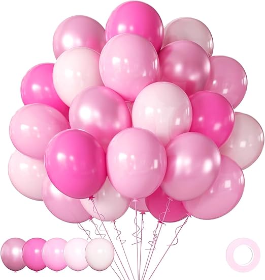 Globos rosados metálicos y rosados para bodas, juego de 60 globos de helio de 30 cm, globos de color rosa cromado y rosa, globos de látex rosa para cumpleaños, bodas, baby shower, decoración de