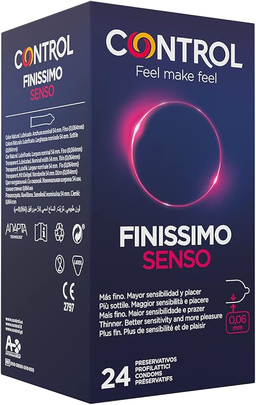 Control Preservativos Finissimo Senso. Caja Pack Ahorro 24 Condones Lubricados Más Fino. Con Ajuste Perfecto para Mayor Sensibilidad y una Relación de Sexo Segura.
