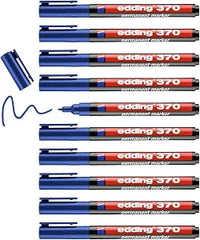 edding 370 Permanentmarker - blau - 10 Stifte - feine Rundspitze 1 mm - wasserfest, schnell-trocknend - Multimarker, Universalstift - für Karton, Kunststoff, Holz, Metall, Glas, Stein, Leinwand