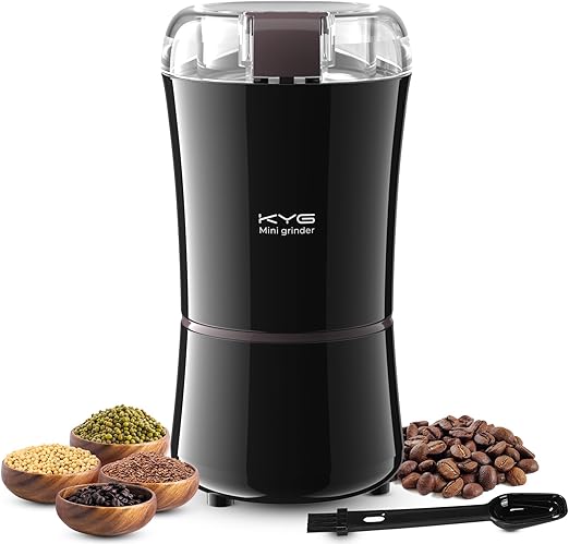 KYG Molinillo de Café Eléctrico para Granos Espresso, Frutos Secos y Granos, Potente Molinillo de Café Compacto Funcionamiento con un Solo Toque y Cuchillas de Acero Inoxidable 200w Negro