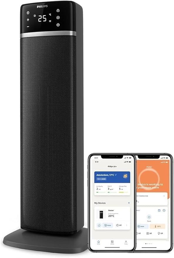 Philips Calefactor Serie 5000, Tecnología de cerámica, Incluye IA para ahorrar energía, Calienta en 2 segundos y tiene 5 funciones de seguridad integradas, Control por App, Gris (CX5120/11)