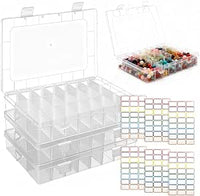 3 Pcs Caja Organizadora de Plástico Transparente con 24 Compartimentos Ajustables 19.8x13.4x3.8cm Organizador de Hilos Cuentas Joyas Tornillos Caja Clasificadora Apilable para Bricolaje +144 Etiquetas