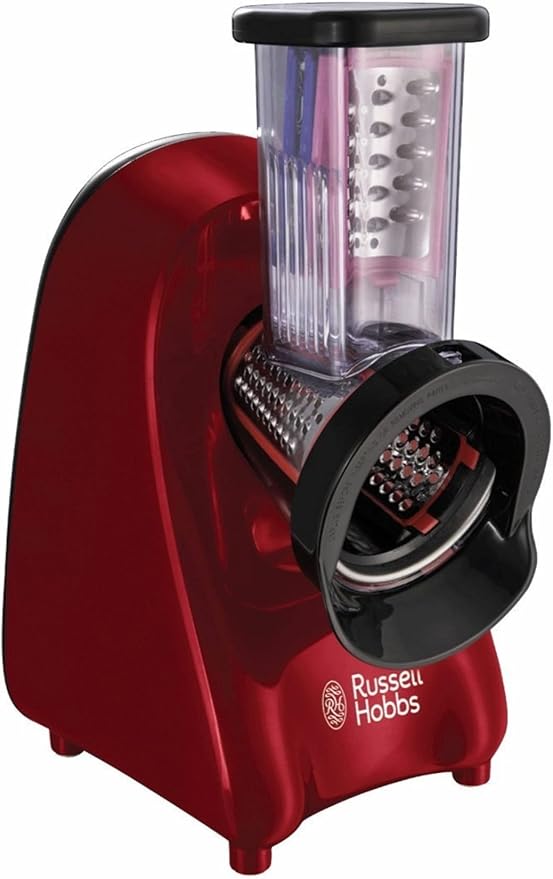 Russell Hobbs Picadora Slice & Go - 3 Accesorios: Cortar en Rodajas, Tiras Gruesas y Rallar, Discos de Corte de Acero Inoxidable, Espacio Para Guardar los Accesorios, Fácil Limpieza, Rojo - 22280-56