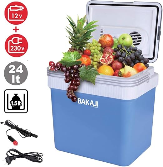Bakaji Nevera eléctrica de 24 litros, 12/220 V, para casa, coche, caravana, barco, refrigerador, portátil, función de calor y frío. Dimensiones: 41 x 30 x 45 cm