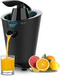 Cecotec Exprimidor Eléctrico de Brazo para Cítricos EssentialVita PowerFresh 1000 Black. 1000W, Filtro Acero Inoxidable, 2 Conos Desmontables, Antigoteo, Piezas Aptas Lavavajillas y Tacto Suave
