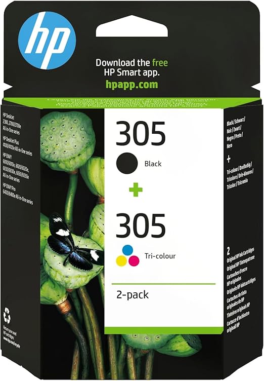 HP 305 6ZD17AE, Negro y Tricolor, Cartuchos de Tinta Originales, Pack de 2, compatible con impresoras de inyección de tinta HP Deskjet 2710, 2720, 2721, HP Deskjet Plus 4110, 4120, 4130 y HP Envy 6020