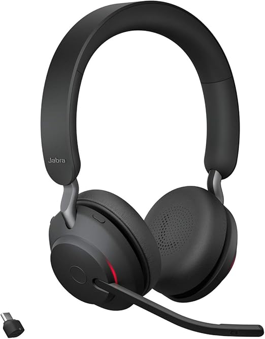 Jabra Evolve2 65 Auriculares Inalámbricos Estéreo PC con Cancelación de Ruido - Certificados para plataformas UC - Batería de Larga Duración - Adaptador Bluetooth USB-C - Negro