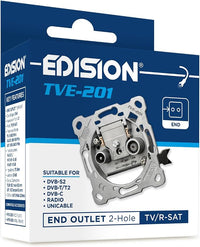 EDISION Toma de Antena Universal TVE-201, Toma Terminal TV/R-Sat Empotrado 2 Conectores, Adecuado para Sat DVB-S2, Unicable, Terrestre DVB-T/T2, Cavo DVB-C, Radio, FM, Dab+, Paso de DC, 2 Salidas