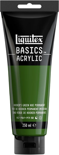 Liquitex 88700239 Basics - Peinture acrylique, peinture artistique monopigmentée, résistante à la lumière, qualité archive, finition satinée, tube de 250 ml - Vert De Hooker Permanent Imitation