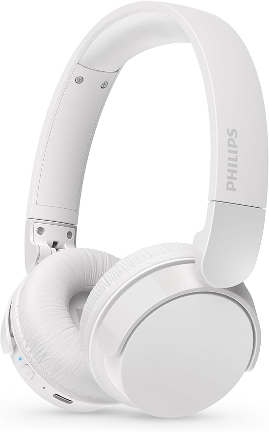 Philips TAH4209WH Auriculares on-Ear Ligeros Bluetooth, Aislamiento pasivo del Ruido,55 Horas de reproducción, Sonido Natural, Llamadas nítidas, Graves dinámicos, 2 Horas de Carga USB-C, 2024, Blanco
