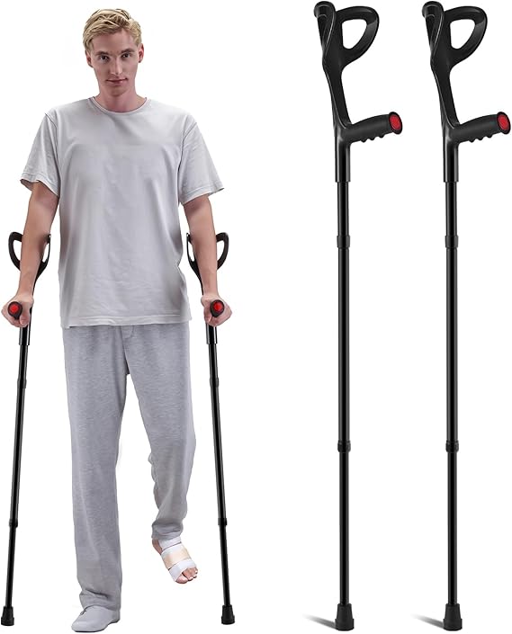 VEVOR Muletas de Antebrazo para Adultos Plegables con Altura Ajustable de 10 Niveles, con Puño Abierto para Cirugía de Lesiones en las Piernas para Discapacitados, 1 Par, 175 x 125 x (962-1192) mm